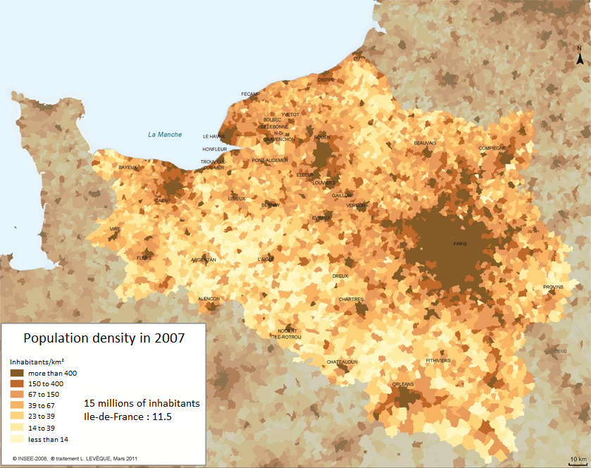The population density of the Seine axis in 2007